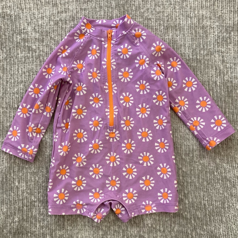 Primary Swim Suit Rashguard Floral Print 6-12‎ Months Lavender Pool Beach Summer